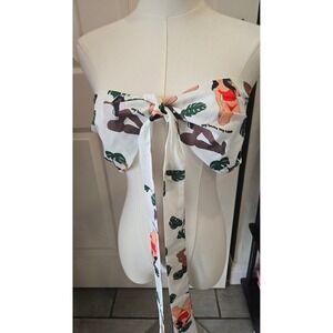 SHEIN X My Body My Rules Graphic Bow Front Tube Top White XS Smocked Bandeau